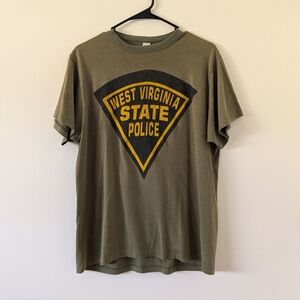 Vintage West Virginia State Police Army Green Single Stitch T-Shirt Adult Large